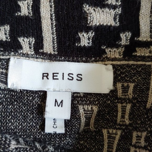 Reiss geometric design black and white full zup sweater top Size M - Picture 7 of 7